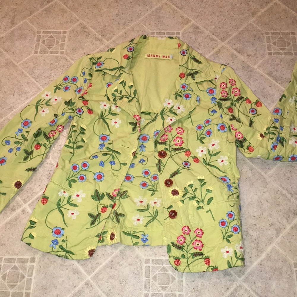 Johnny Was yellow floral embroidered blazer EUC